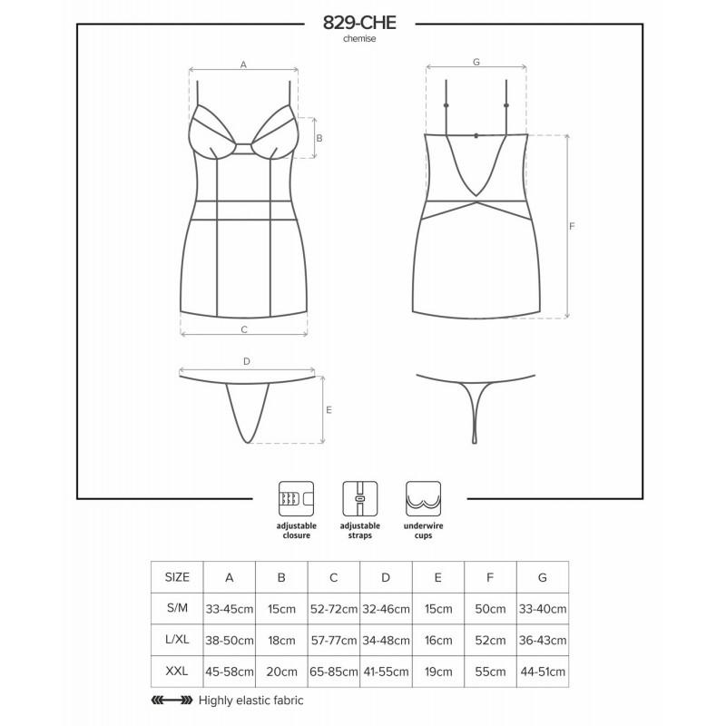 Nuisette et String 829-CHE-3 S-M