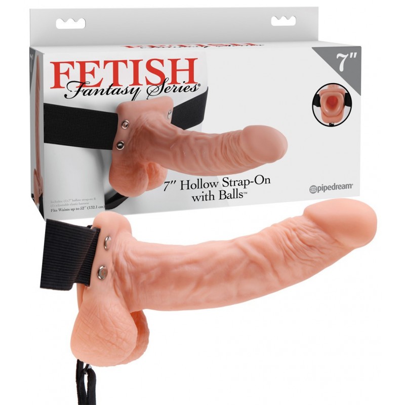 Gode ceinture creux avec testicules 19 cm